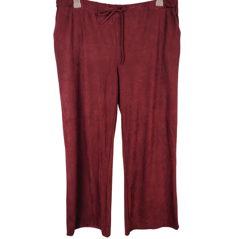 Meg & Margot Burgundy Faux Suede Wide Leg Pants Drawstring Wine Red Large